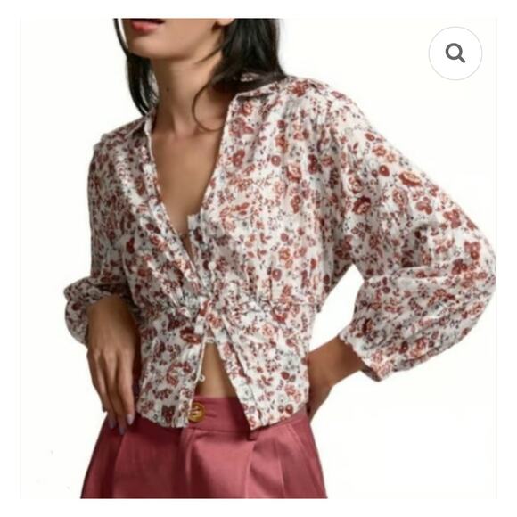 Anthropologie Tops - By Anthropologie Gauze Cotton Boho Floral Cropped Top Size S Cottagecore